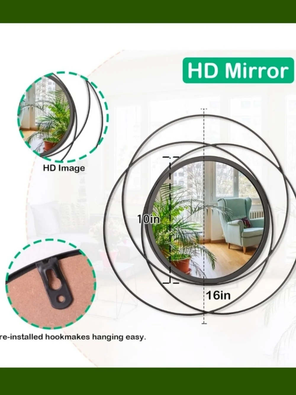 Modern Black Metal Circular Wall Mirror 16